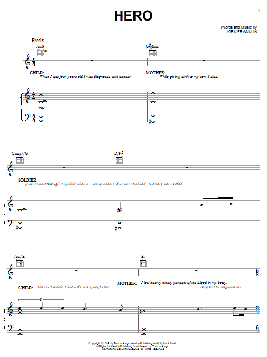 Kirk Franklin Hero sheet music notes and chords. Download Printable PDF.