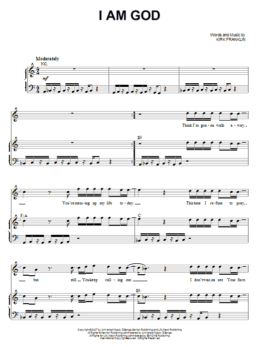 Kirk Franklin I Am God sheet music notes and chords. Download Printable PDF.