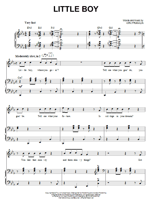 Kirk Franklin Little Boy sheet music notes and chords. Download Printable PDF.