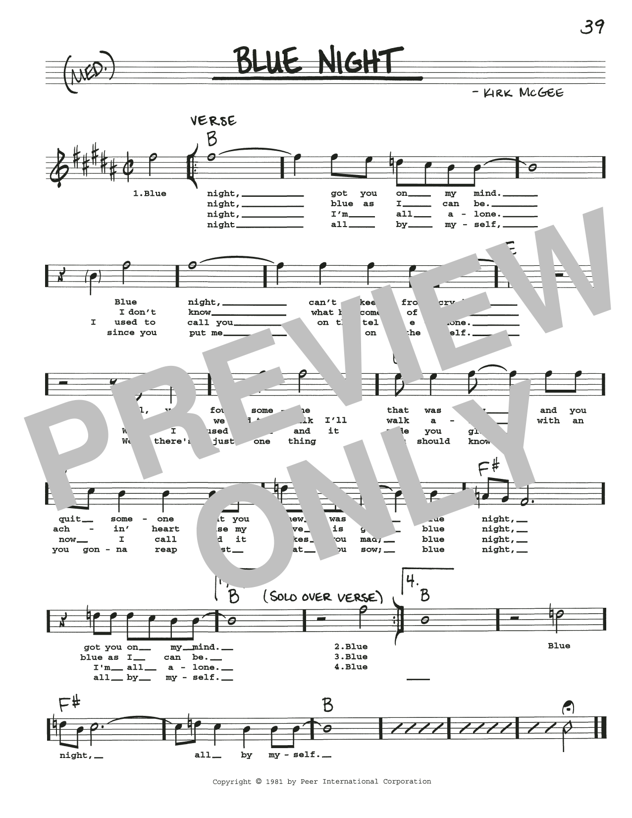 Kirk McGee Blue Night sheet music notes and chords. Download Printable PDF.