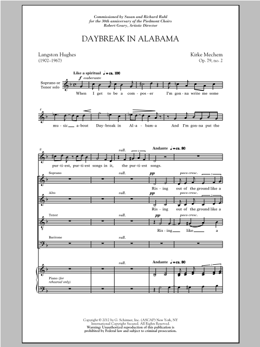 Kirke Mechem Daybreak In Alabama sheet music notes and chords. Download Printable PDF.