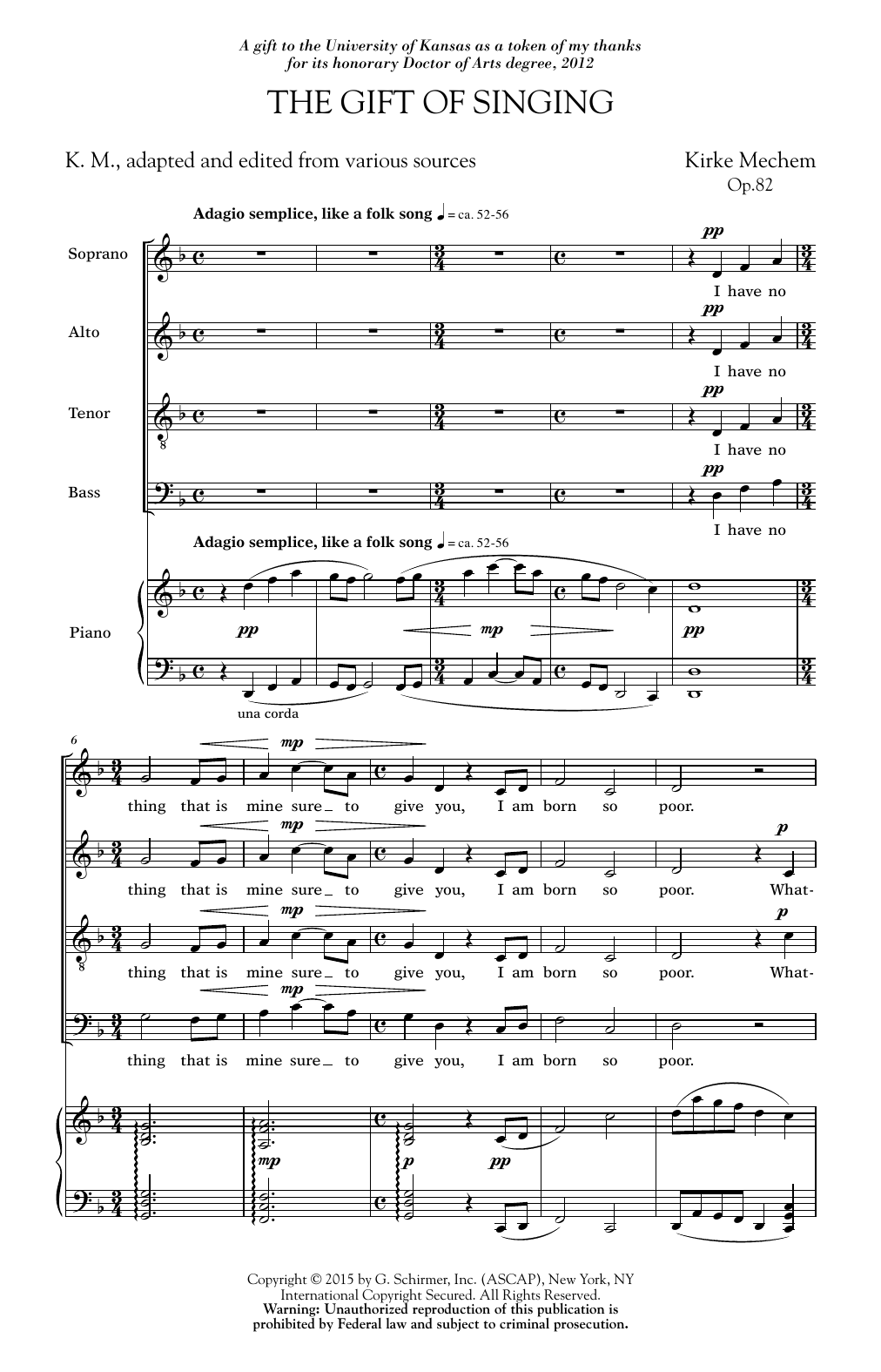 Kirke Mechem Gift Of Singing sheet music notes and chords. Download Printable PDF.