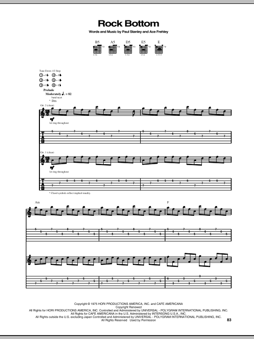 KISS Rock Bottom sheet music notes and chords. Download Printable PDF.