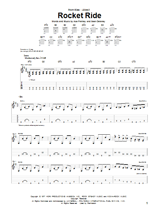 KISS Rocket Ride sheet music notes and chords. Download Printable PDF.