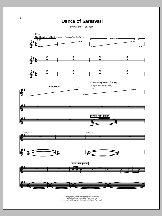 Kitaro Dance Of Sarasvati sheet music notes and chords. Download Printable PDF.