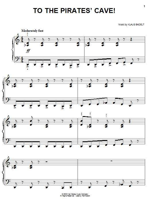 Klaus Badelt To The Pirate's Cave! sheet music notes and chords arranged for Easy Piano