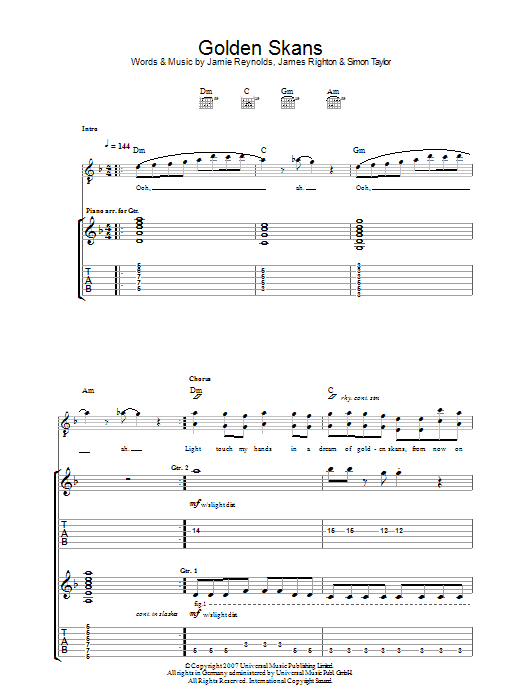 Klaxons Golden Skans sheet music notes and chords. Download Printable PDF.