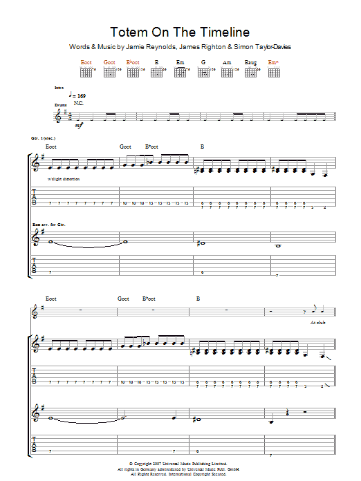 Klaxons Totem On The Timeline sheet music notes and chords. Download Printable PDF.