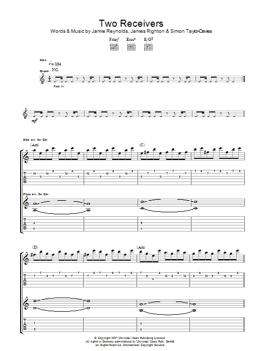 Klaxons Two Receivers sheet music notes and chords. Download Printable PDF.