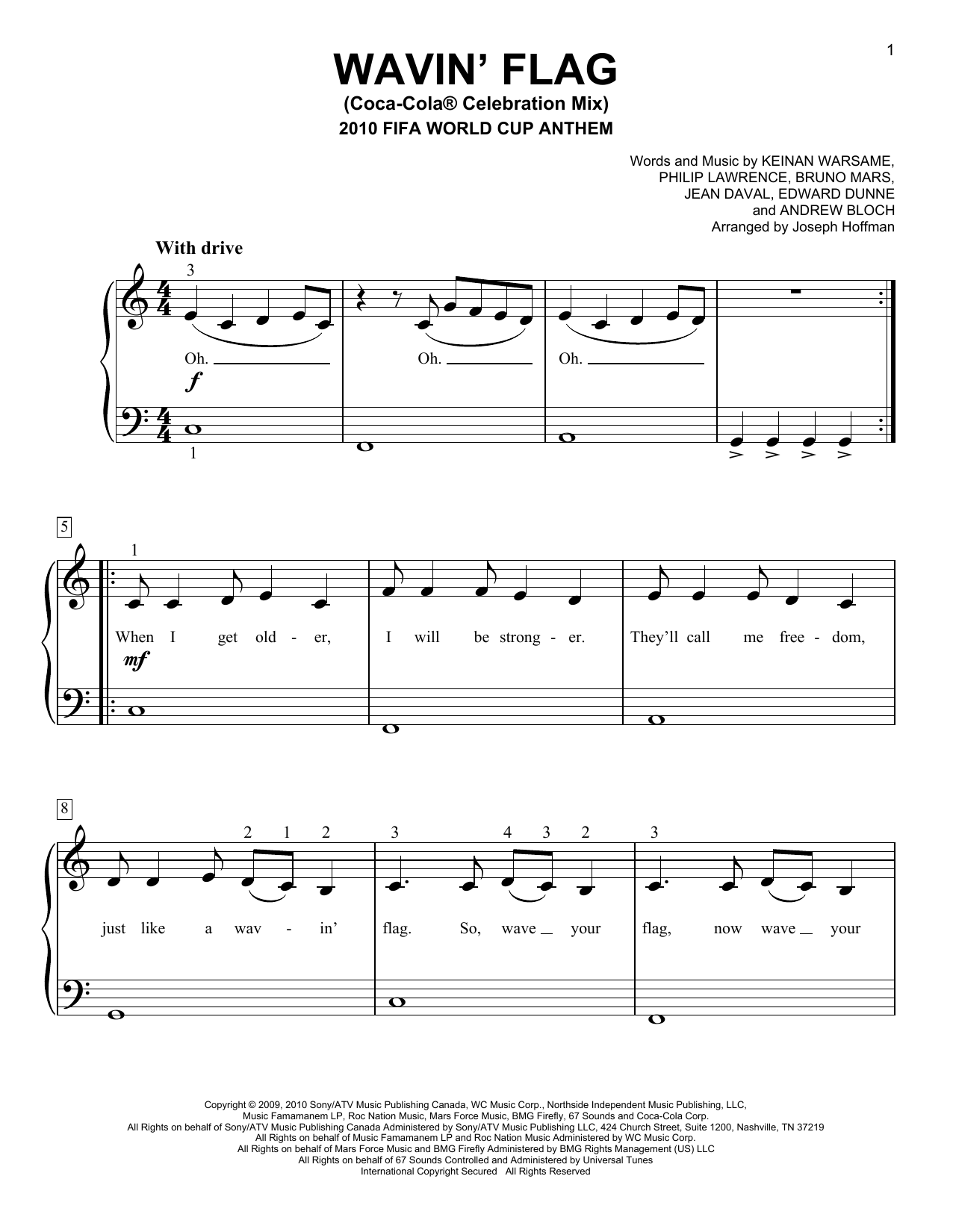 K'naan Wavin' Flag (Coca-Cola Celebration Mix) (2010 FIFA World Cup Anthem) (arr. Joseph Hoffman) sheet music notes and chords. Download Printable PDF.