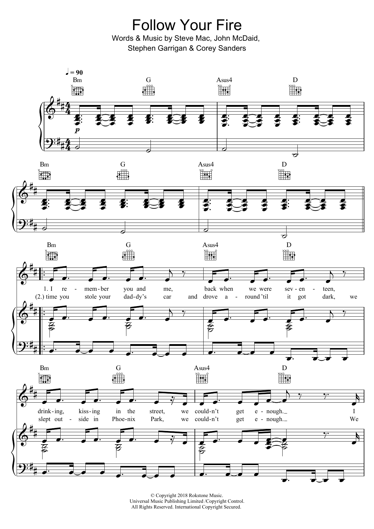 Kodaline Follow Your Fire sheet music notes and chords. Download Printable PDF.