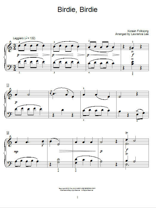 Traditional Korean Folk Song Birdie, Birdie sheet music notes and chords. Download Printable PDF.