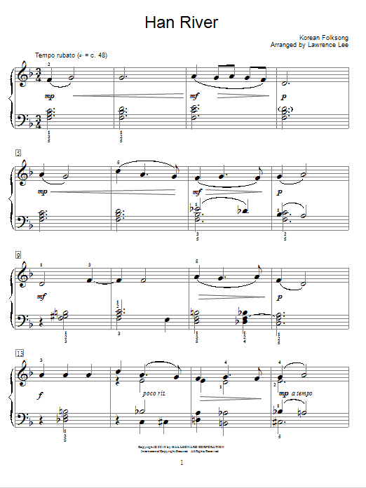 Traditional Korean Folk Song Han River sheet music notes and chords. Download Printable PDF.