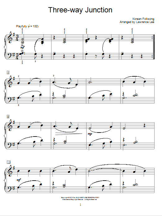 Traditional Korean Folk Song Three-Way Junction sheet music notes and chords. Download Printable PDF.