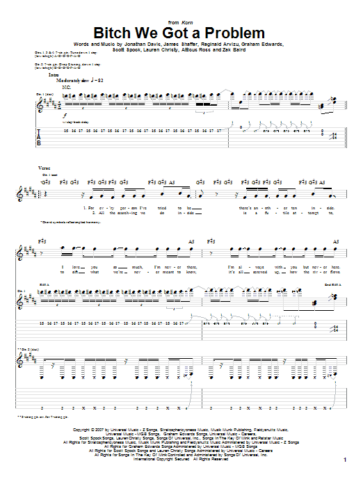 Learn to play Korn Bitch We Got A Problem sheet music for Guitar Tab in minutes. Price: 7.8900$ Korn Bitch We Got A Problem sheet music notes and chords arranged for Guitar Tab