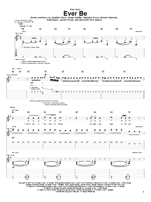 Korn Ever Be sheet music notes and chords. Download Printable PDF.