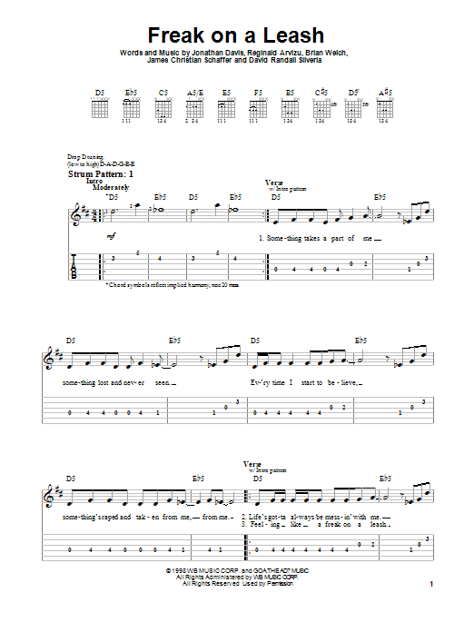 Korn Freak On A Leash sheet music notes and chords. Download Printable PDF.