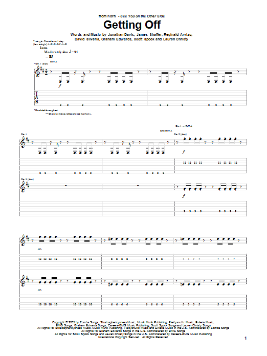 Korn Getting Off sheet music notes and chords. Download Printable PDF.