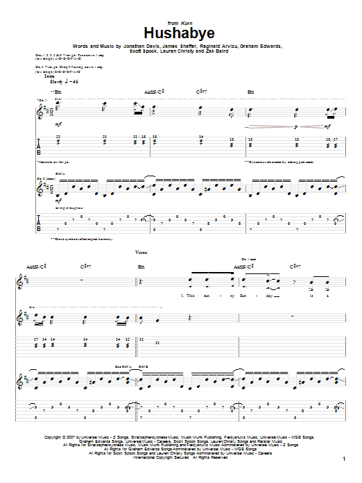 Korn Hushabye sheet music notes and chords. Download Printable PDF.