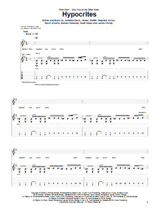 Korn Hypocrites sheet music notes and chords. Download Printable PDF.