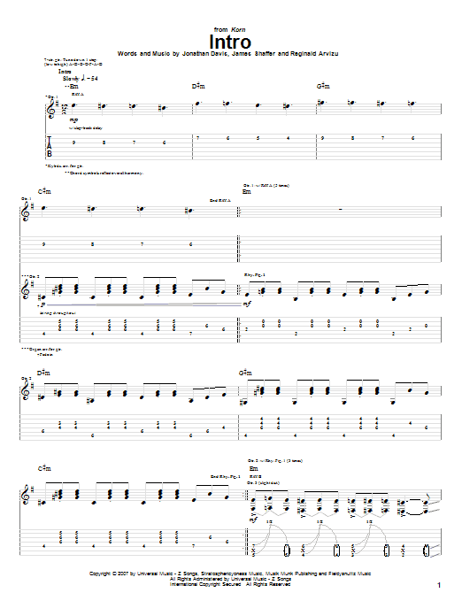 Korn Intro sheet music notes and chords. Download Printable PDF.