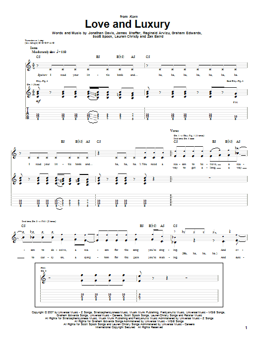 Korn Love And Luxury sheet music notes and chords. Download Printable PDF.