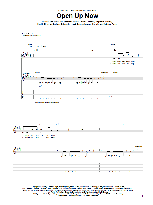 Korn Open Up Now sheet music notes and chords. Download Printable PDF.