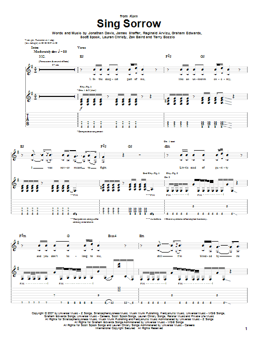 Korn Sing Sorrow sheet music notes and chords. Download Printable PDF.