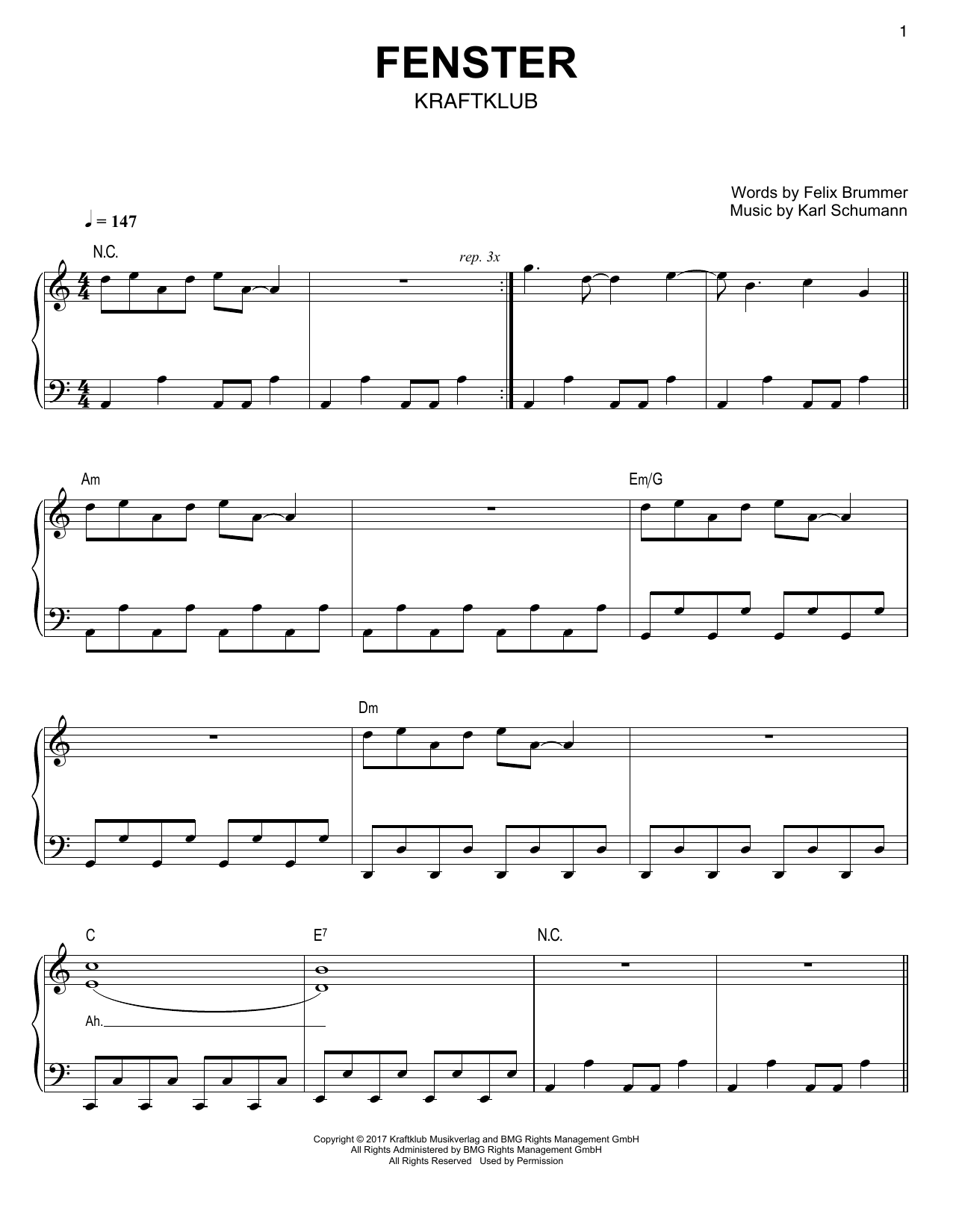 Kraftklub Fenster sheet music notes and chords. Download Printable PDF.