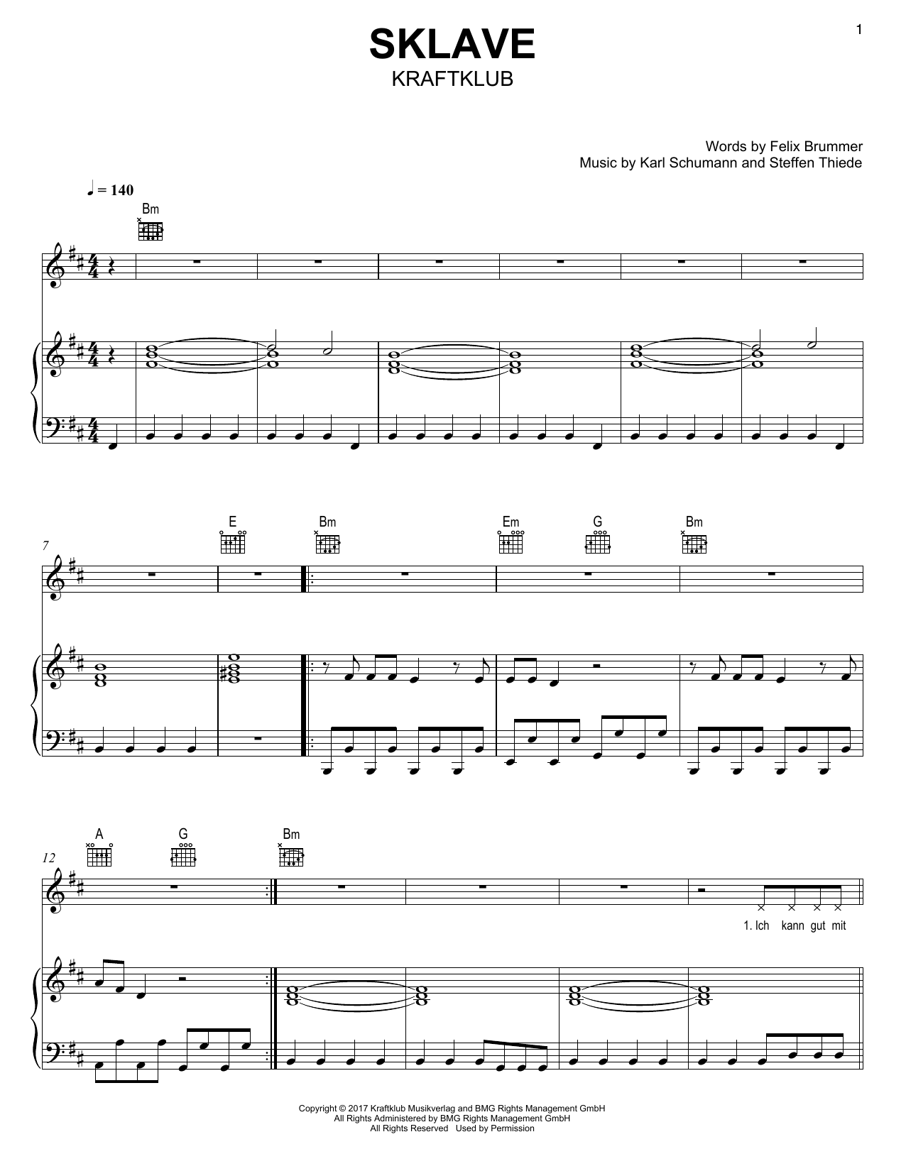 Kraftklub Sklave sheet music notes and chords. Download Printable PDF.