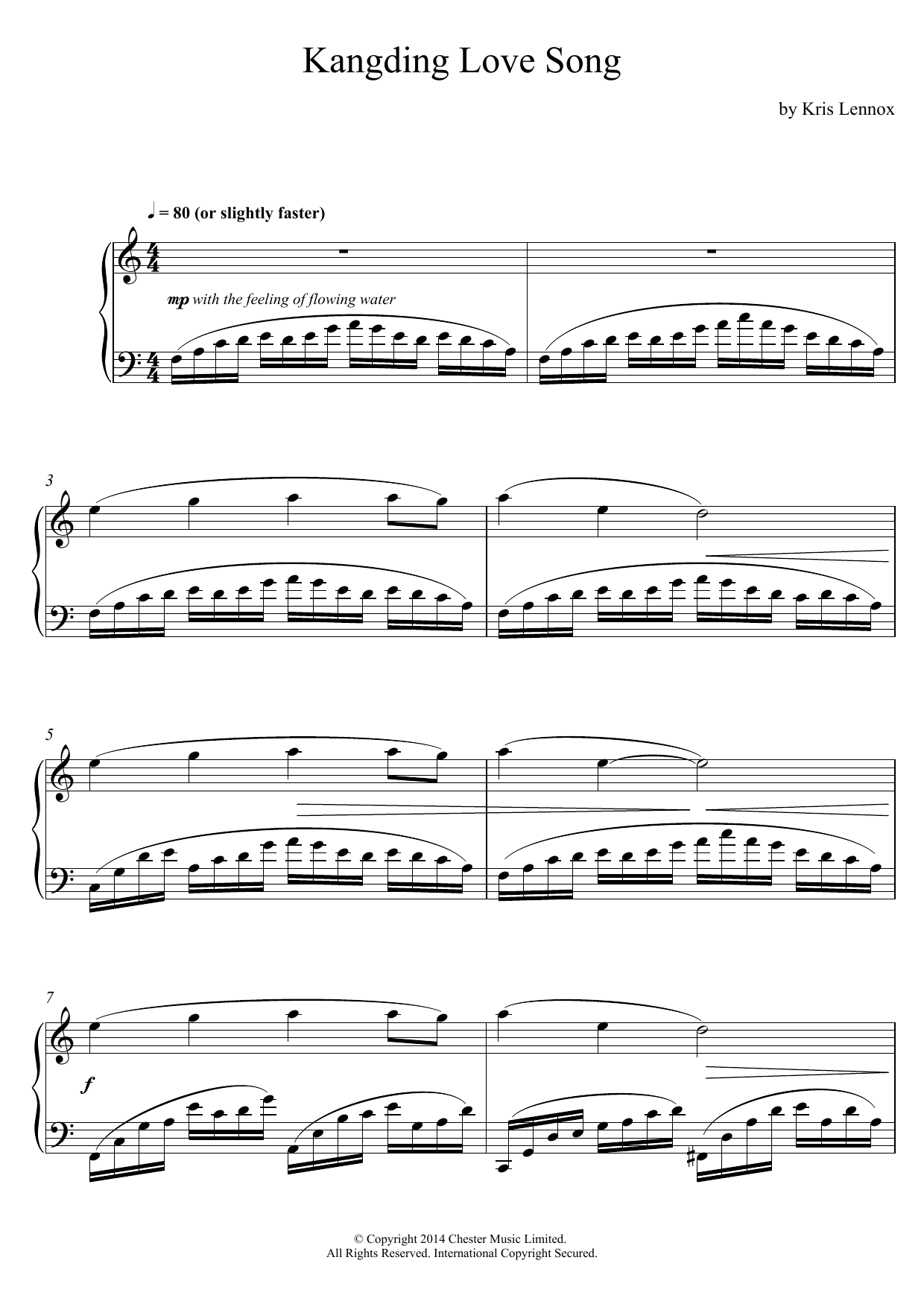 Kris Lennox Kangding Love Song Sheet Music, Kangding Love Song music notes for Sample Page