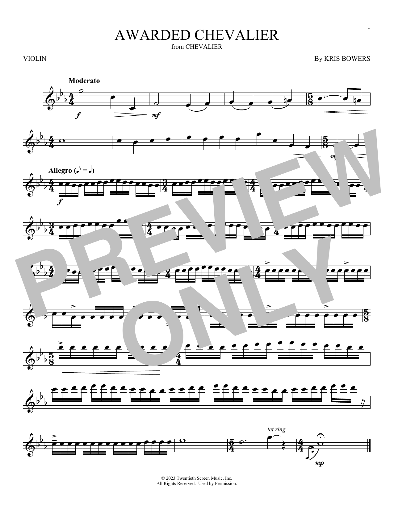 Learn to play Kris Bowers Awarded Chevalier (from Chevalier) sheet music for Violin Solo in minutes. Price: 4.4900$ Kris Bowers Awarded Chevalier (from Chevalier) sheet music notes and chords arranged for Violin Solo