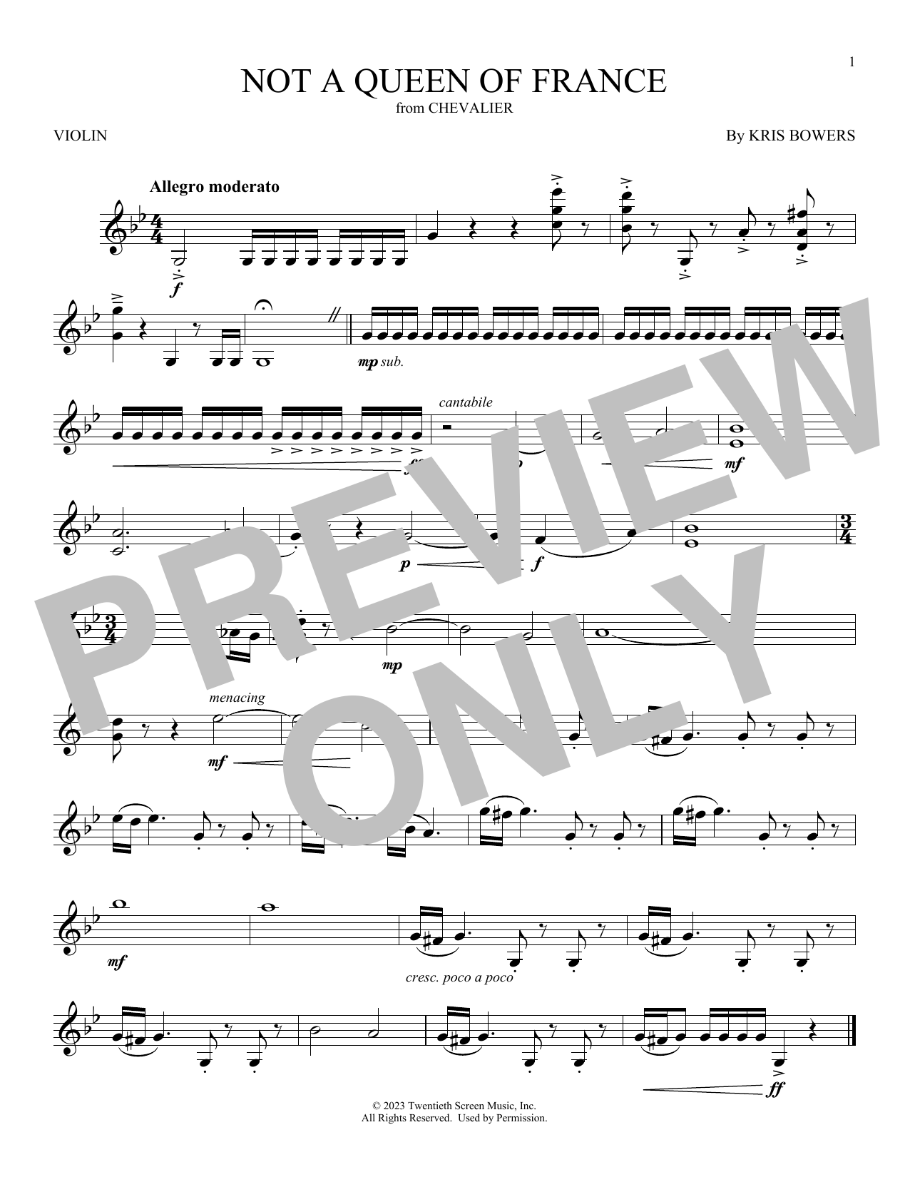 Learn to play Kris Bowers Not A Queen Of France (from Chevalier) sheet music for Violin Solo in minutes. Price: 4.4900$ Kris Bowers Not A Queen Of France (from Chevalier) sheet music notes and chords arranged for Violin Solo