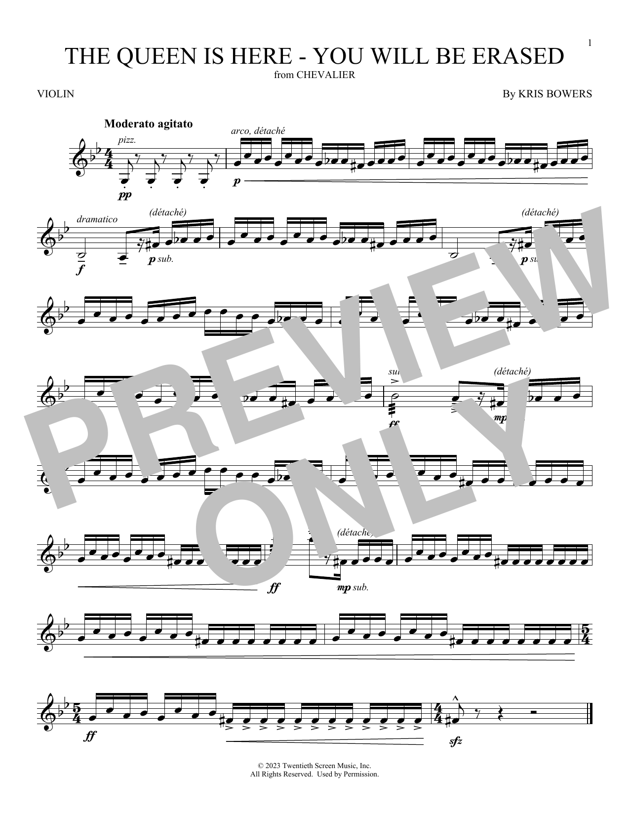 Learn to play Kris Bowers The Queen Is Here - You Will Be Erased (from Chevalier) sheet music for Violin Solo in minutes. Price: 4.4900$ Kris Bowers The Queen Is Here - You Will Be Erased (from Chevalier) sheet music notes and chords arranged for Violin Solo