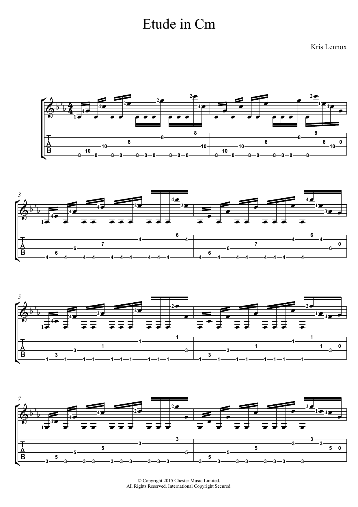 Kris Lennox Etude In Cm sheet music notes and chords. Download Printable PDF.