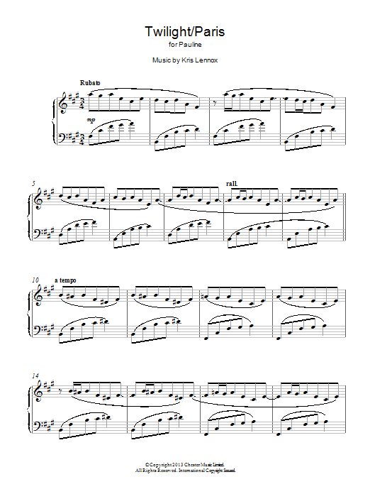 Kris Lennox Twilight/Paris sheet music notes and chords. Download Printable PDF.