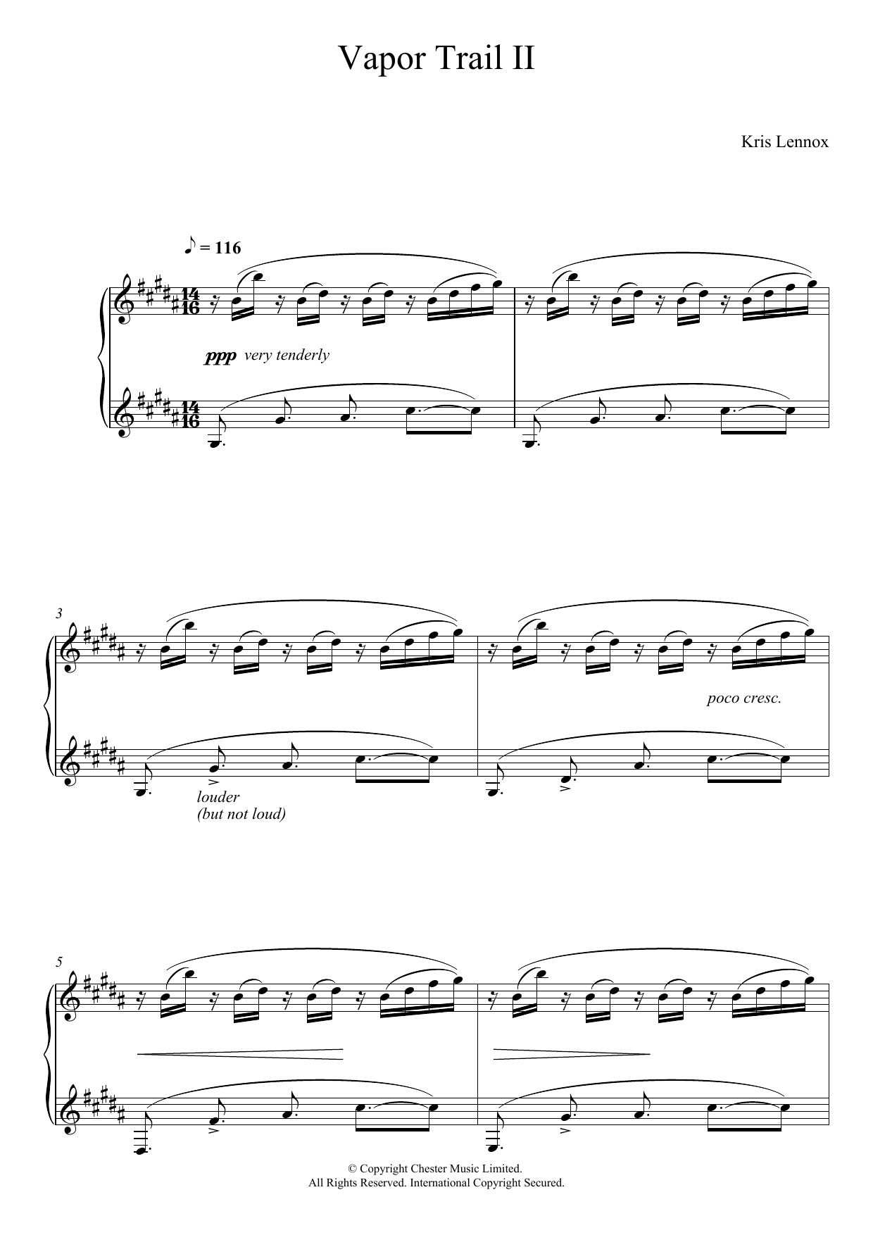 Preview Kris Lennox Vapor Trail II Classical sheet music, notes and chords for Piano Solo, SKU: 123177 sheet music, piano notes, chords, guitar tabs, score, transpose, transcribe, how to play, guide, download, learn, tutorial, progression, song, artist, awards, billboard, mtv, vh1, tour, single, album, release