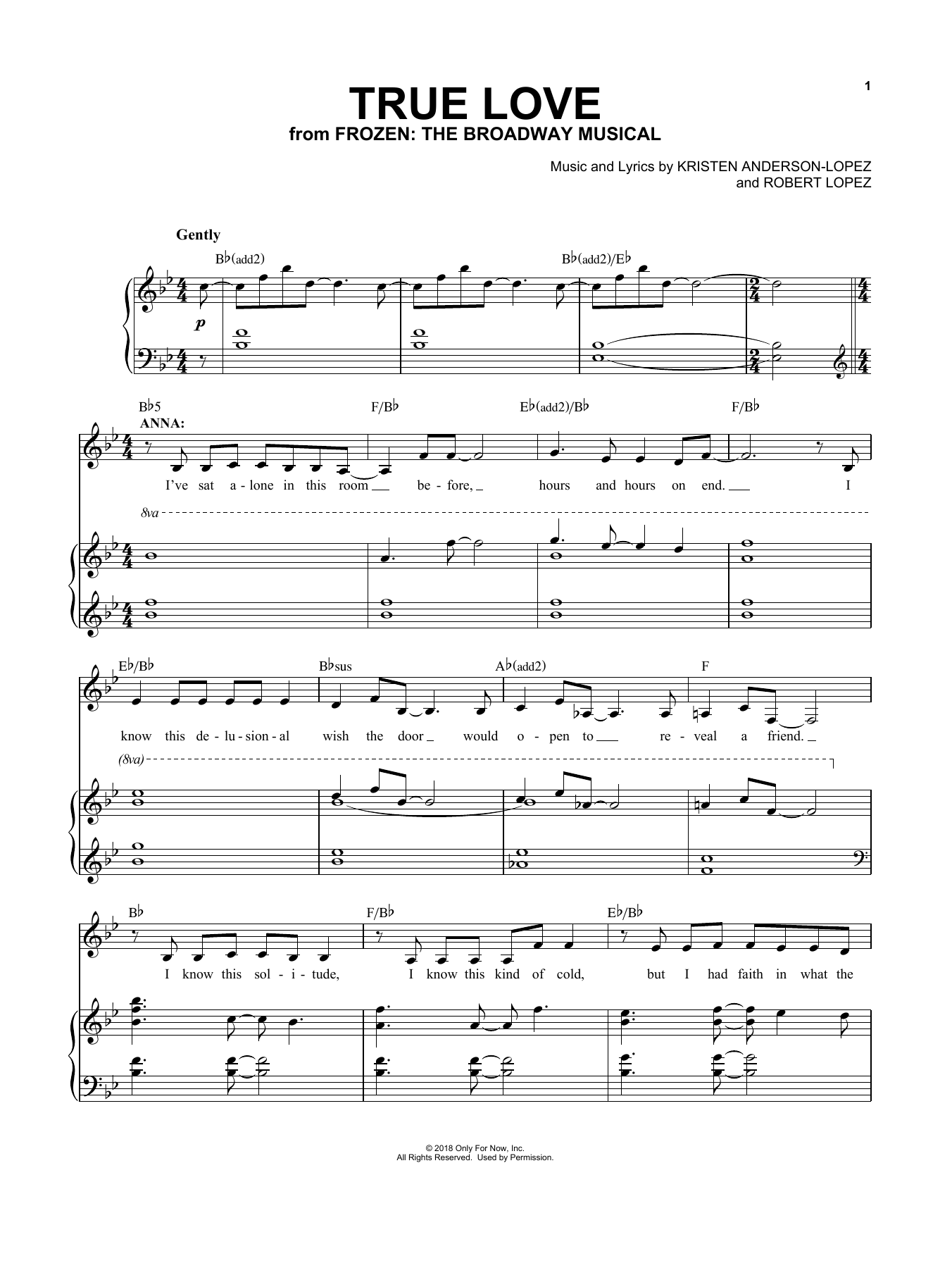 Kristen Anderson-Lopez & Robert Lopez True Love (from Frozen: The Broadway Musical) sheet music notes and chords. Download Printable PDF.