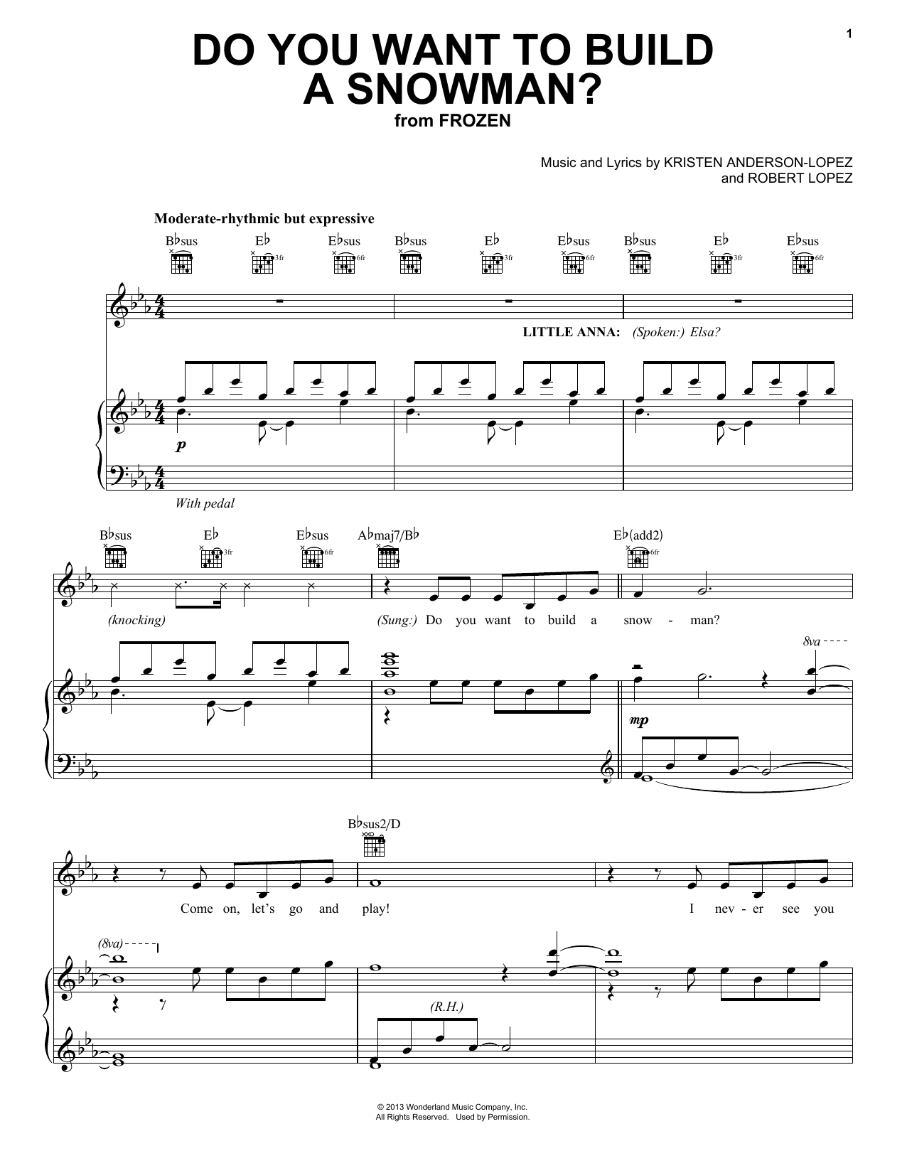 Kristen Bell, Agatha Lee Monn & Katie Lopez Do You Want To Build A Snowman? (from Disney's Frozen) sheet music notes and chords. Download Printable PDF.