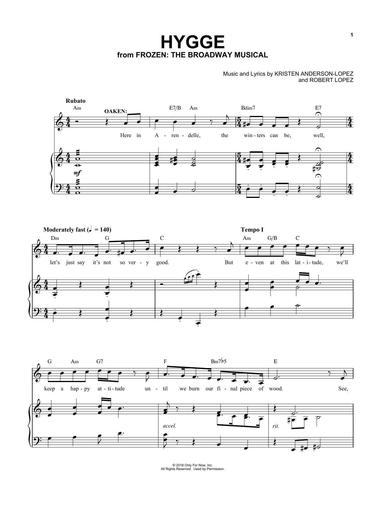 Kristen Anderson-Lopez & Robert Lopez Hygge (from Frozen: The Broadway Musical) sheet music notes and chords. Download Printable PDF.