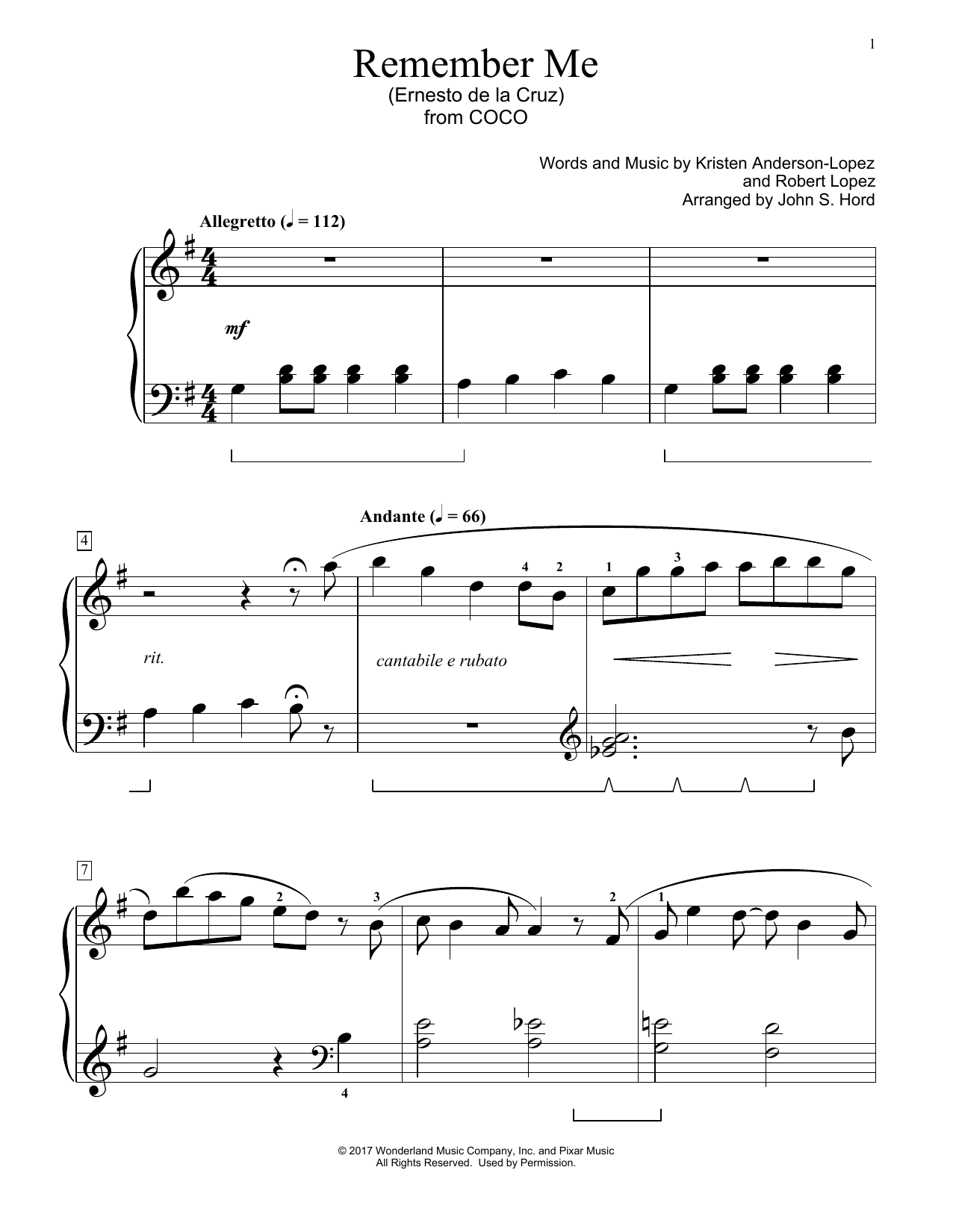 Learn to play Kristen Anderson-Lopez & Robert Lopez Remember Me (Ernesto de la Cruz) (from Coco) (arr. John S. Hord) sheet music for Educational Piano in minutes. Price: 6.9900$ Kristen Anderson-Lopez & Robert Lopez Remember Me (Ernesto de la Cruz) (from Coco) (arr. John S. Hord) sheet music notes and chords arranged for Educational Piano