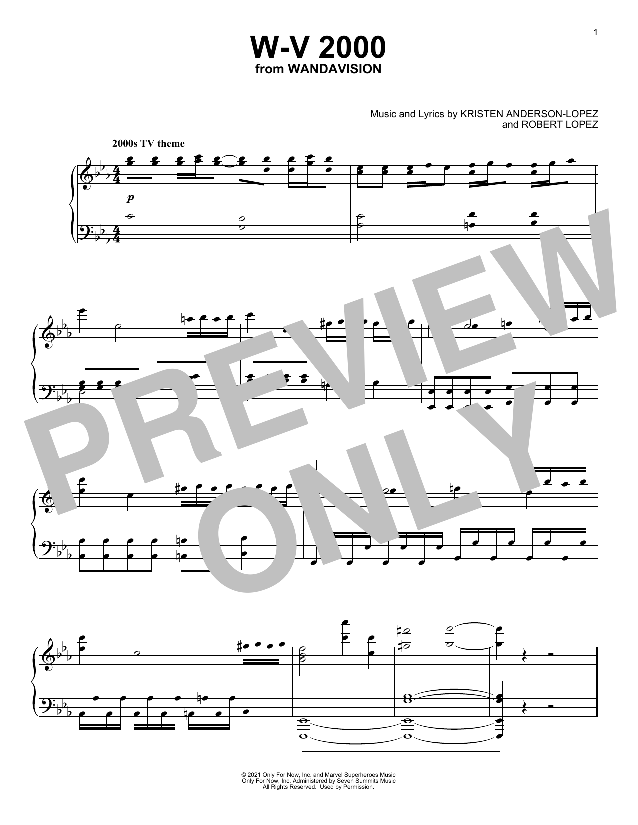 Learn to play Kristen Anderson-Lopez & Robert Lopez W-V 2000 (from WandaVision) sheet music for Piano Solo in minutes. Price: 7.8900$ Kristen Anderson-Lopez & Robert Lopez W-V 2000 (from WandaVision) sheet music notes and chords arranged for Piano Solo