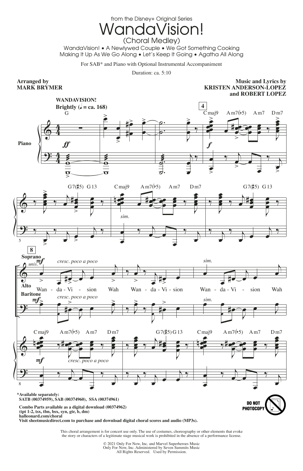 Learn to play Kristen Anderson-Lopez & Robert Lopez WandaVision! (Choral Medley) (arr. Mark Brymer) sheet music for SSA Choir in minutes. Price: 3.9900$ Kristen Anderson-Lopez & Robert Lopez WandaVision! (Choral Medley) (arr. Mark Brymer) sheet music notes and chords arranged for SSA Choir