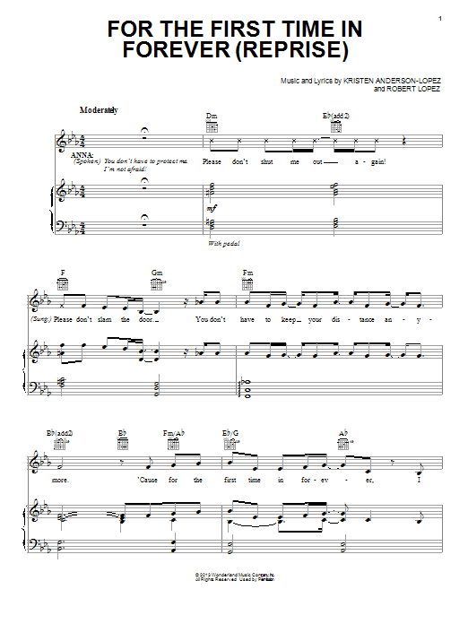 Learn to play Kristen Bell & Idina Menzel For The First Time In Forever (Reprise) (from Disney's Frozen) sheet music for Pro Vocal in minutes. Price: 6.9900$ Kristen Bell & Idina Menzel For The First Time In Forever (Reprise) (from Disney's Frozen) sheet music notes and chords arranged for Pro Vocal