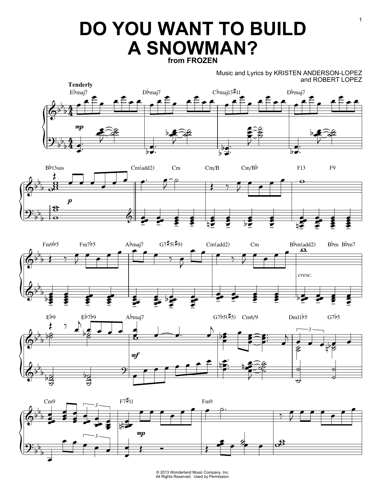 Kristen Bell, Agatha Lee Monn & Katie Lopez Do You Want To Build A Snowman? [Jazz version] (from Disney's Frozen) (arr. Brent Edstrom) sheet music notes and chords arranged for Piano Solo