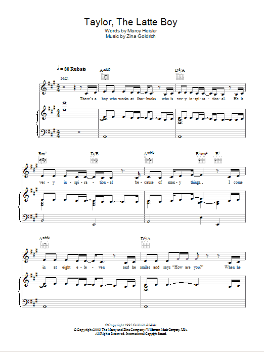 Download Kristin Chenoweth "Taylor, The Latte Boy" Sheet Music & PDF