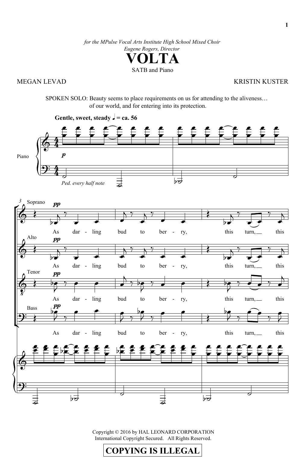 Kristin Kuster Volta sheet music notes and chords. Download Printable PDF.