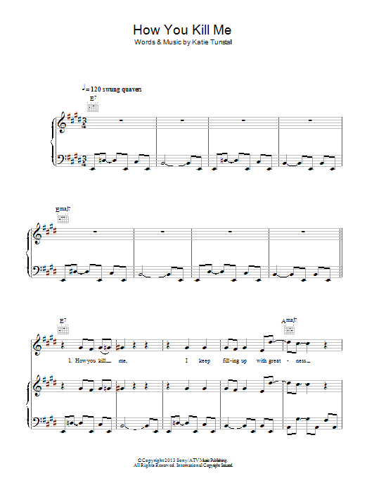 Kt Tunstall How You Kill Me Sheet Music Pdf Notes Chords Rock Score Piano Vocal Guitar Right Hand Melody Download Printable Sku