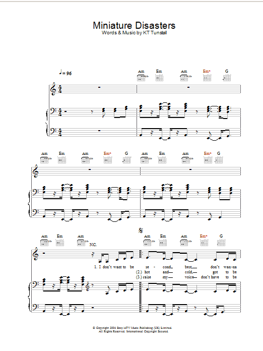 KT Tunstall Miniature Disasters sheet music notes and chords. Download Printable PDF.