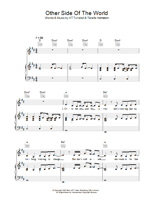 KT Tunstall Other Side Of The World sheet music notes and chords. Download Printable PDF.